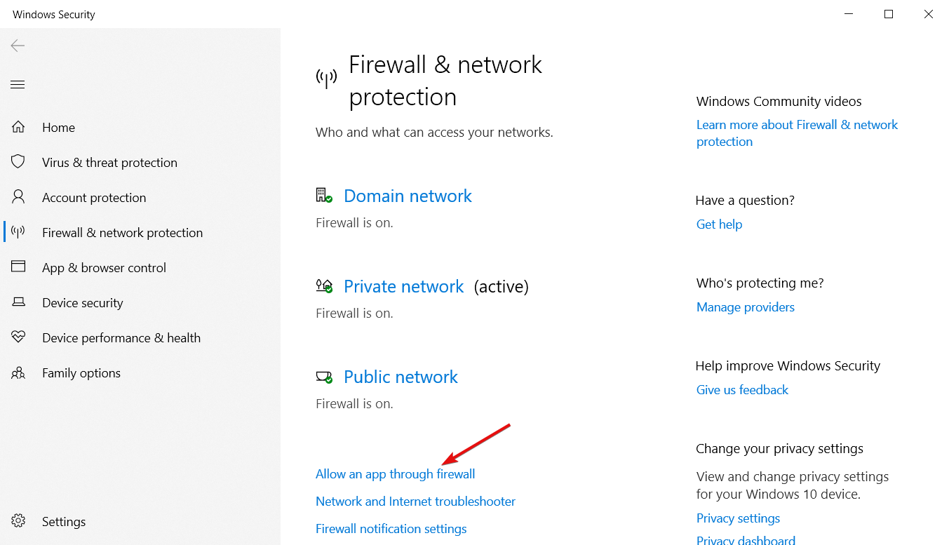 allow an app firewall
