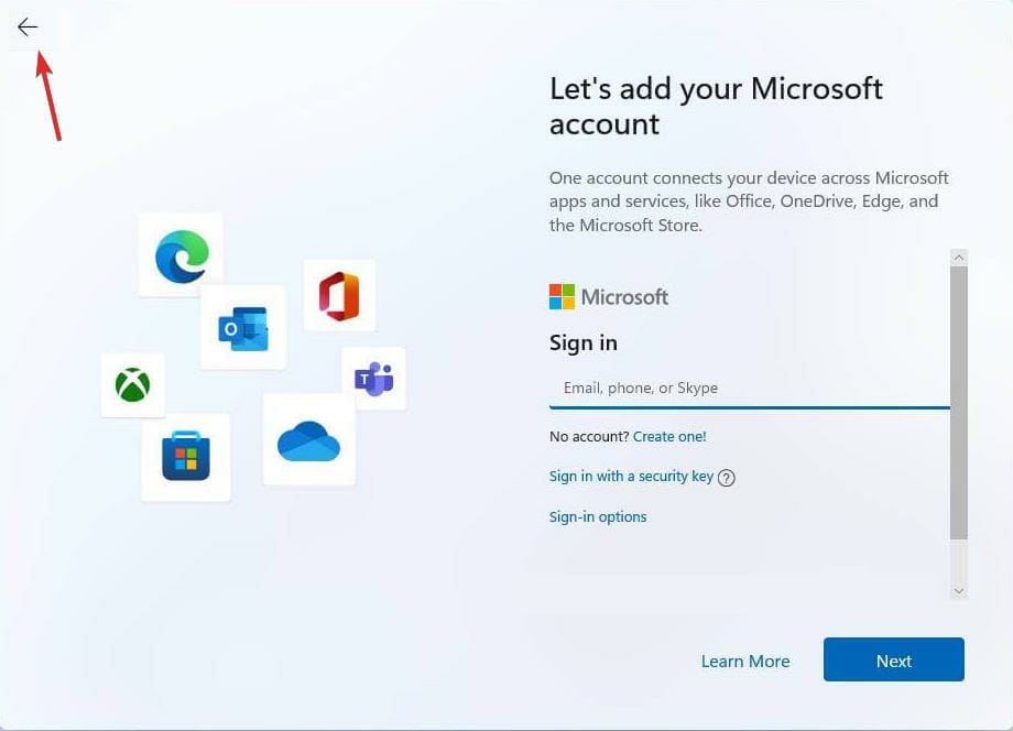 back-button windows 11 setup without microsoft account
