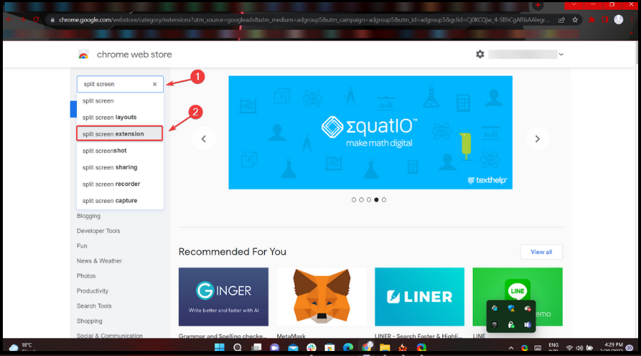 chrome web store split screen