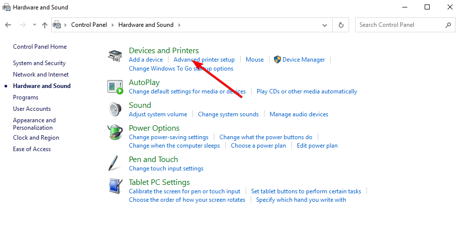 devices-printers error printing windows 10