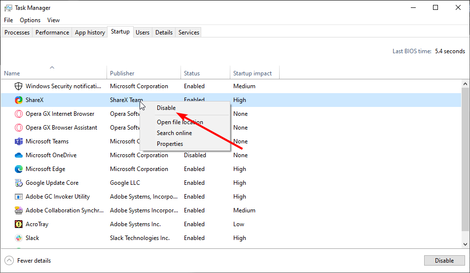 startup disable