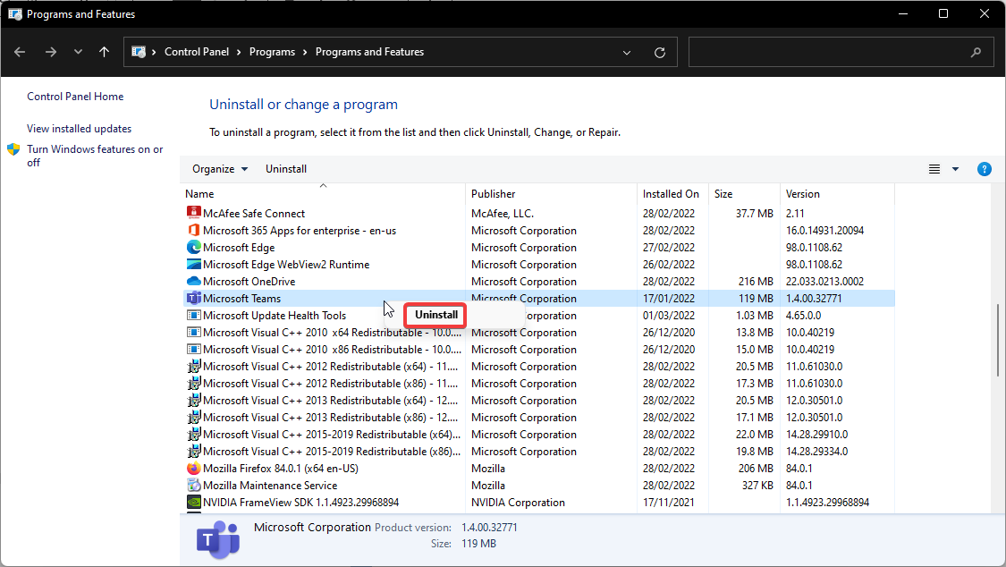 In the control panel, find the UWP app you want to uninstall and right-click and select uninstall again.
