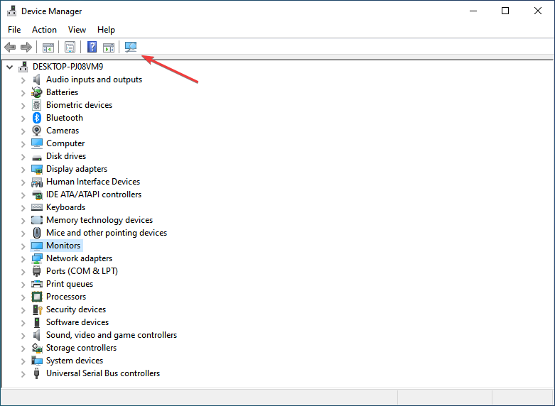 scan for hardware changes to fix brightness option not available in windows 10