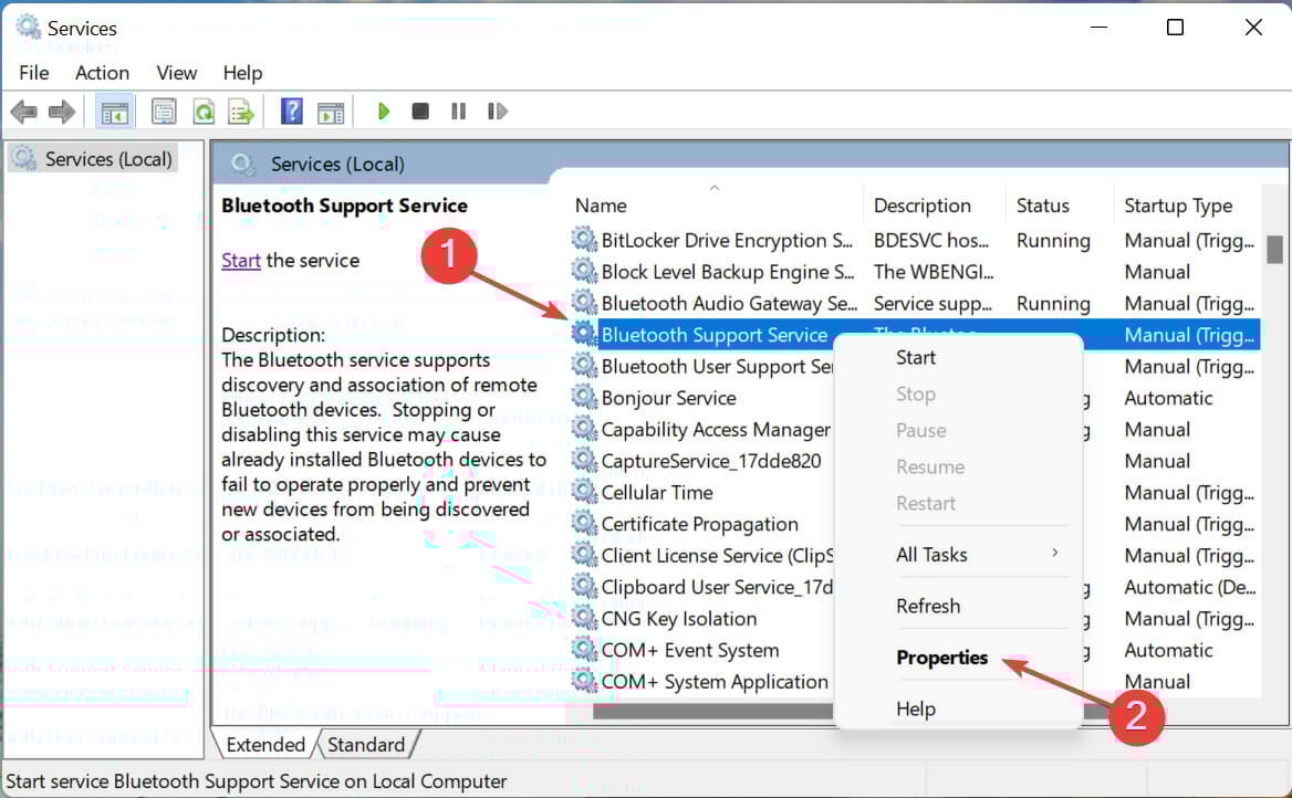 Bluetooth support service to fix bluetooth missing in device manager windows 11