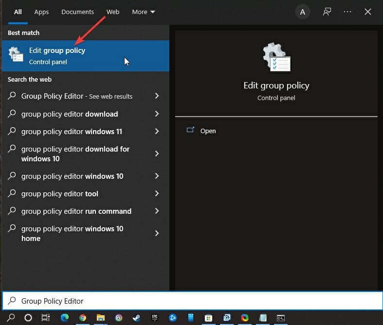 Opening group policy from Start Menu