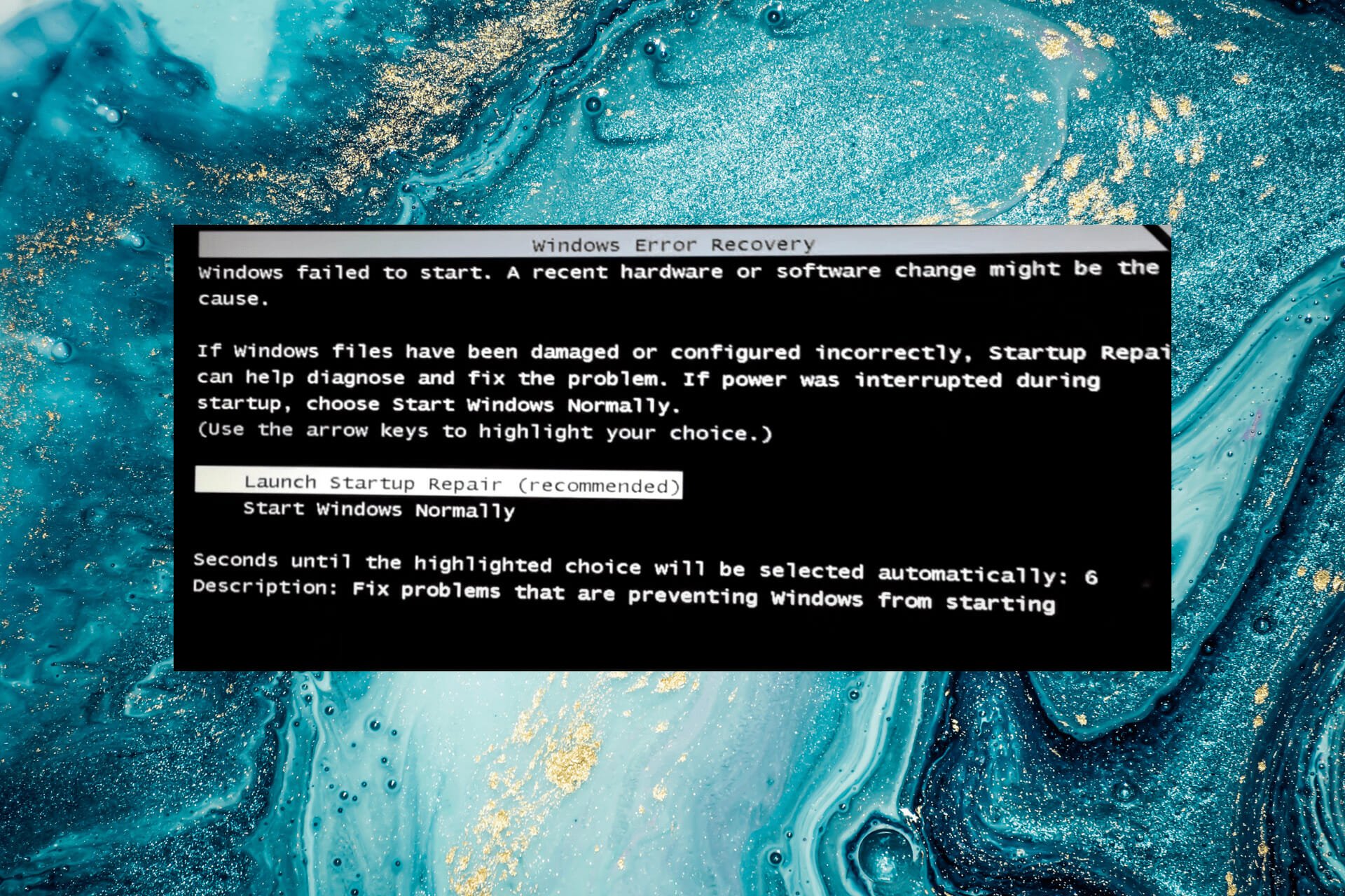 Windows Error Recovery screen in Windows 11