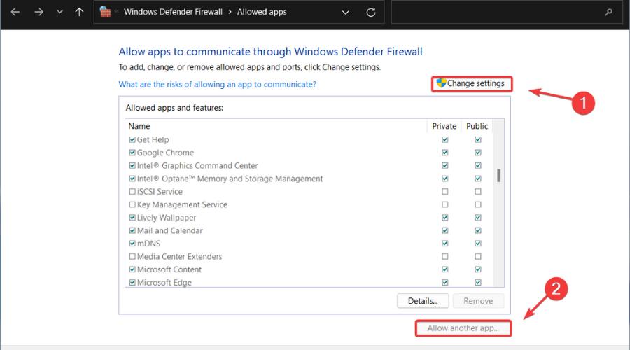Allow another app windows firewall