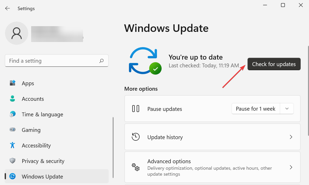 Check for updates to fix windows 11 network sharing not working