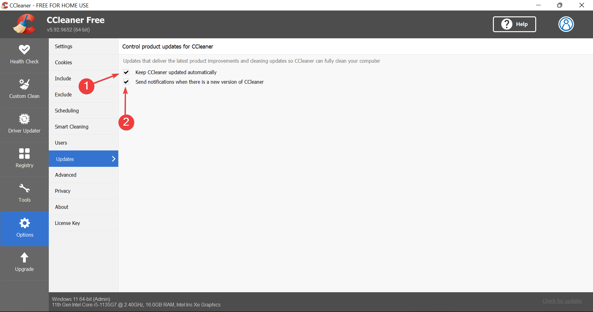 Enable settings 