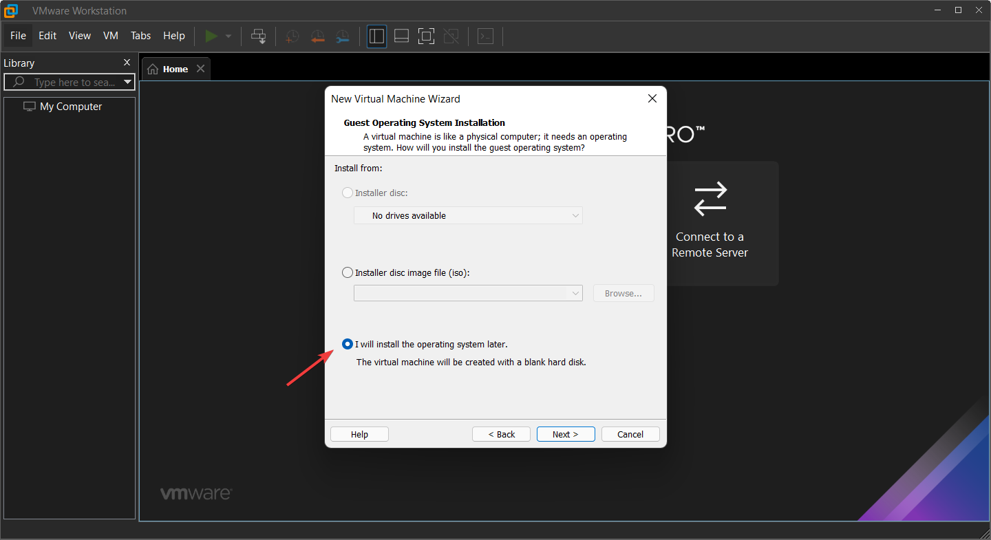 Choose I will select my OS later option