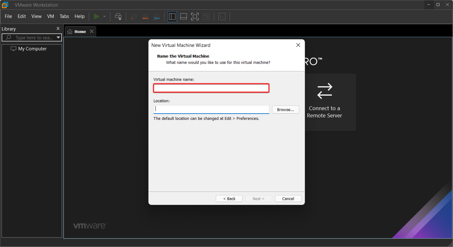 Copy the name of the VDMK file you to downloaded and paste it as name
