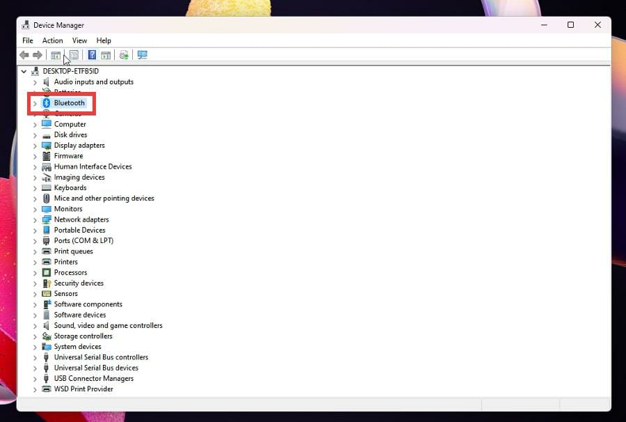 Bluetooth from Device Manager