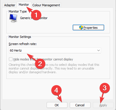 Change screen refresh rate to best possible FPS in monitor settings