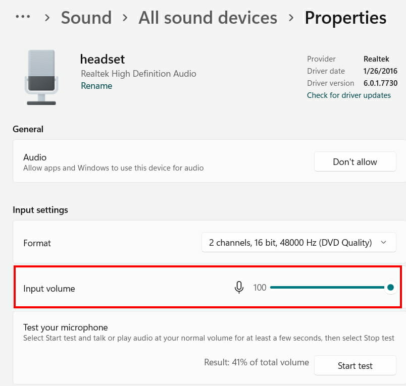 Input volume sound device