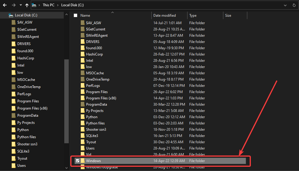 Local Disk (C:)/Windows/