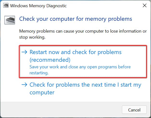 Restart now and check for problems