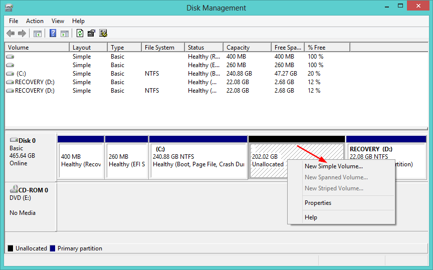 create new simple volume