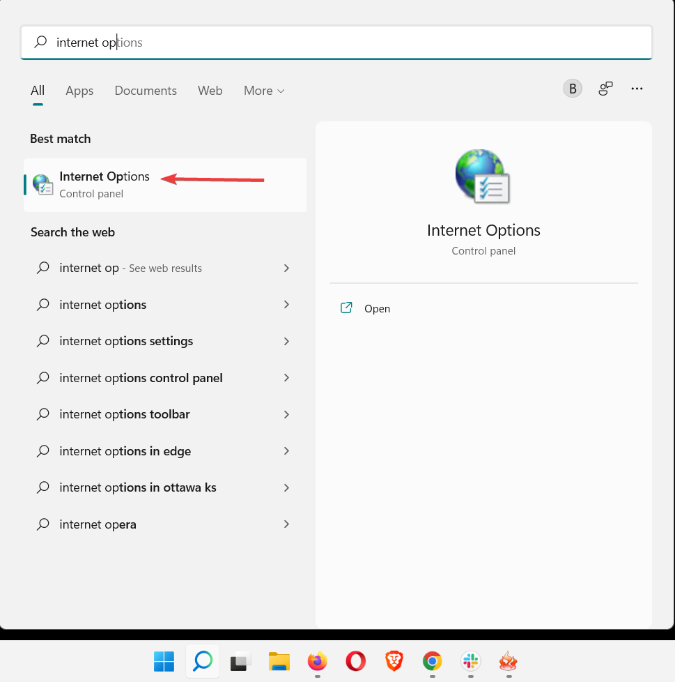 Open Internet Options from the start-menu