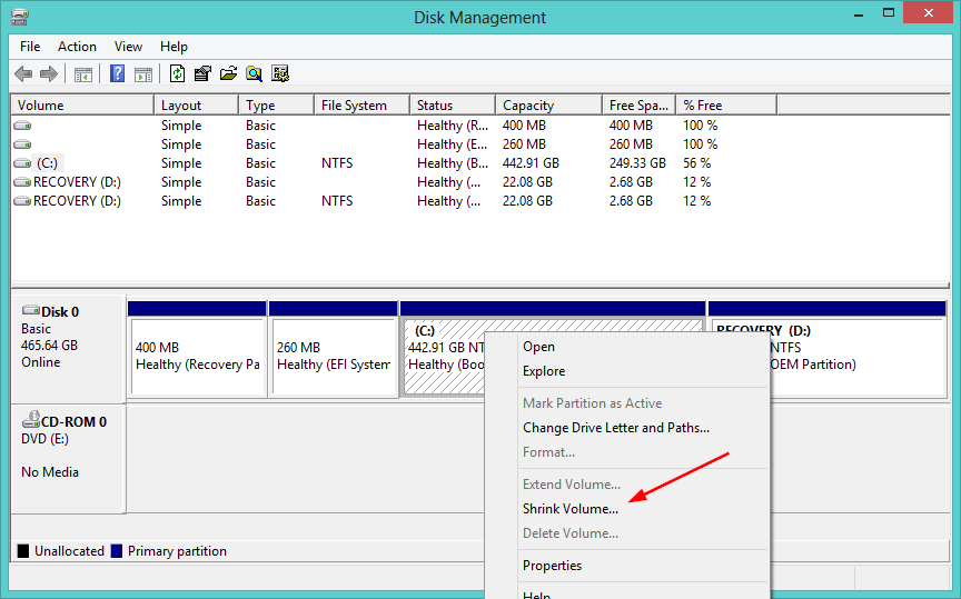 shrink volume disk