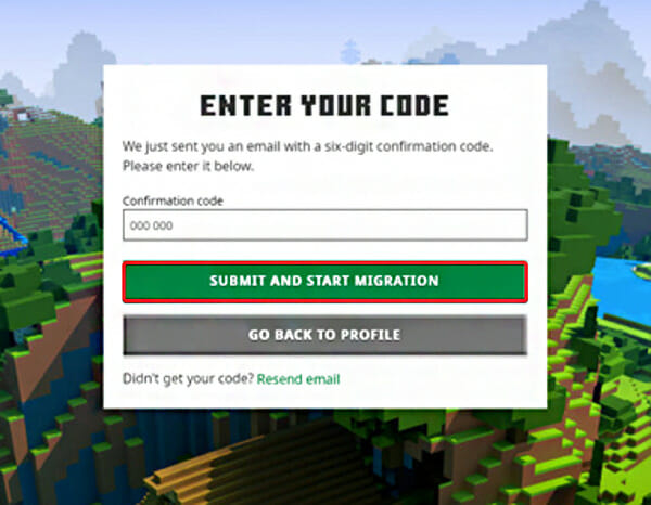 To link mojang account to xbox submit and start
