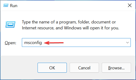 Type msconfig in Run dialog box