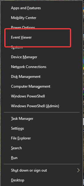 Winx menu for Event Viewer