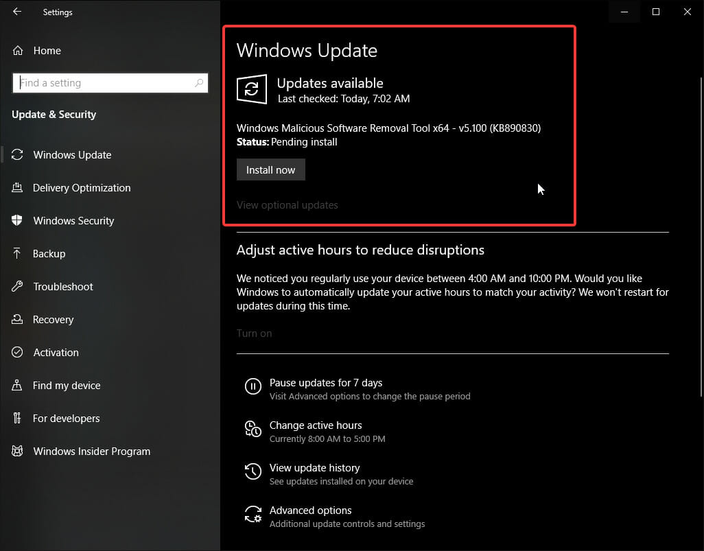 Windows Update status