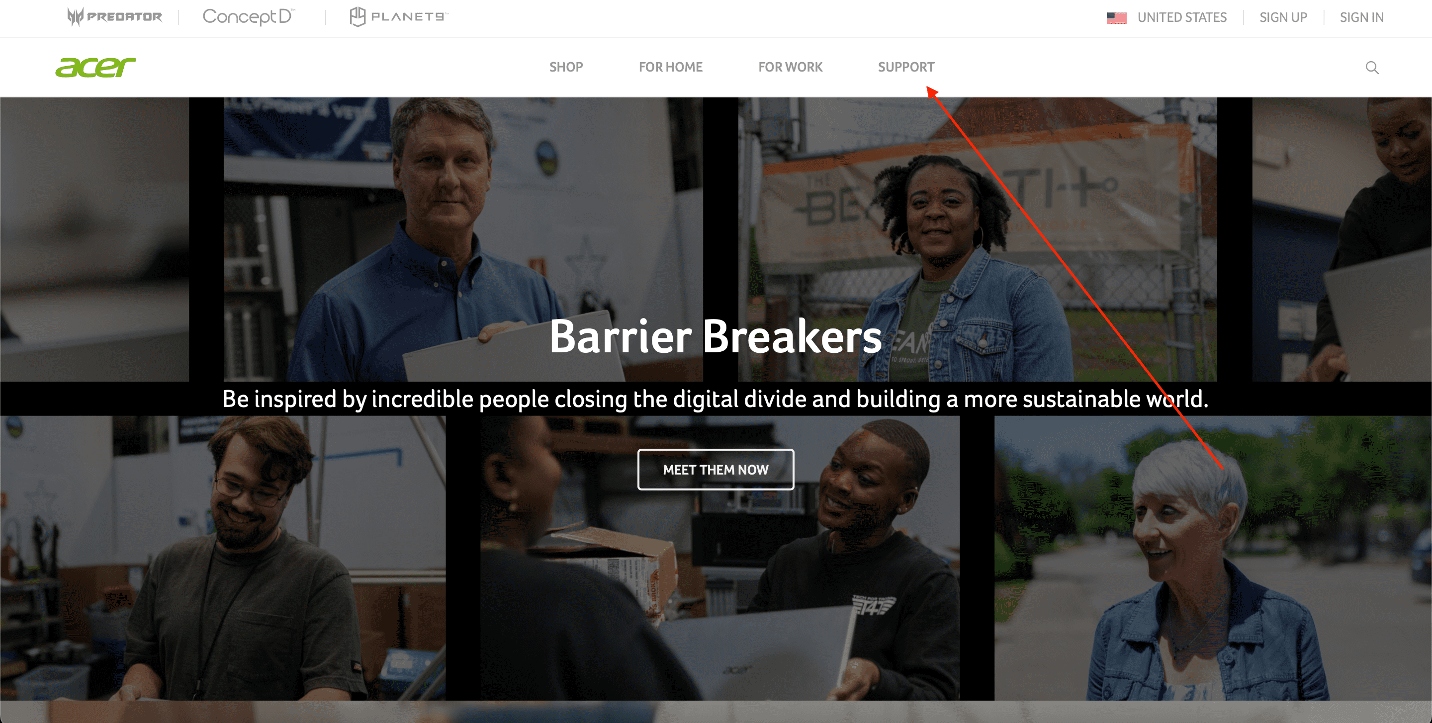 Acer support page