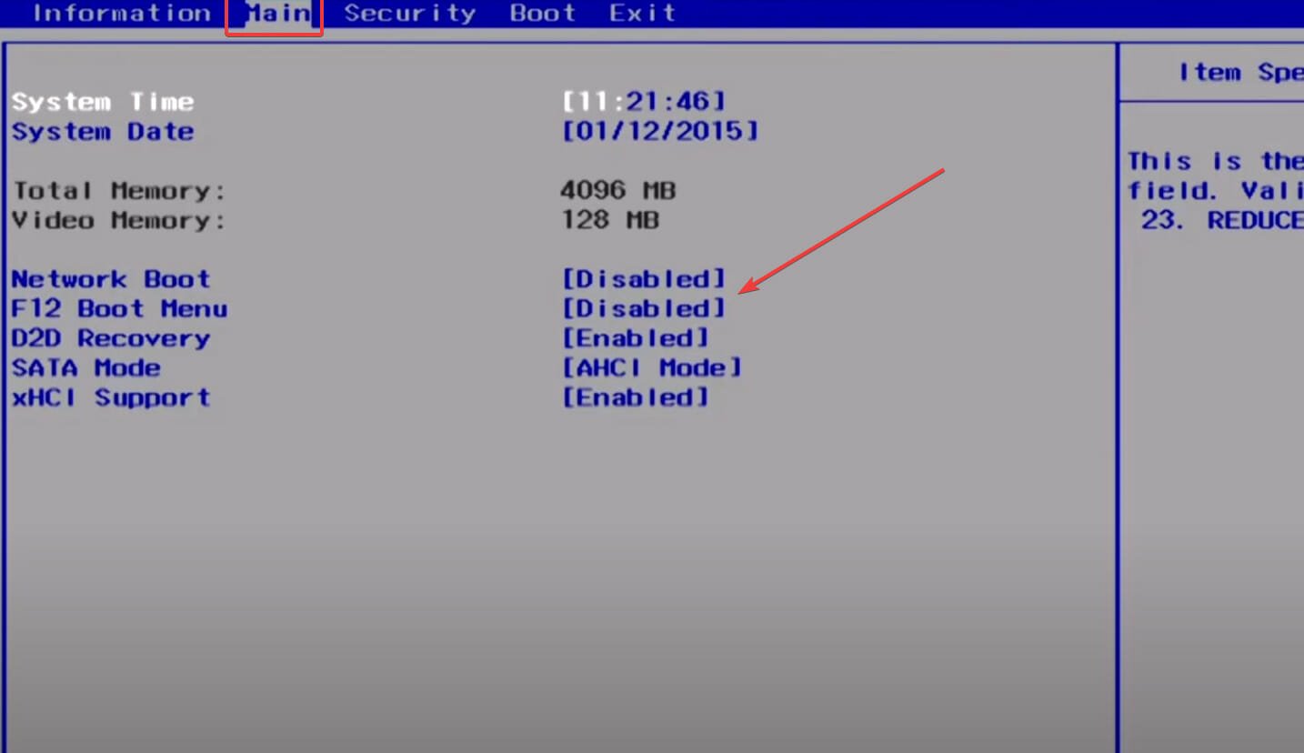 Enabling F12 boot menu