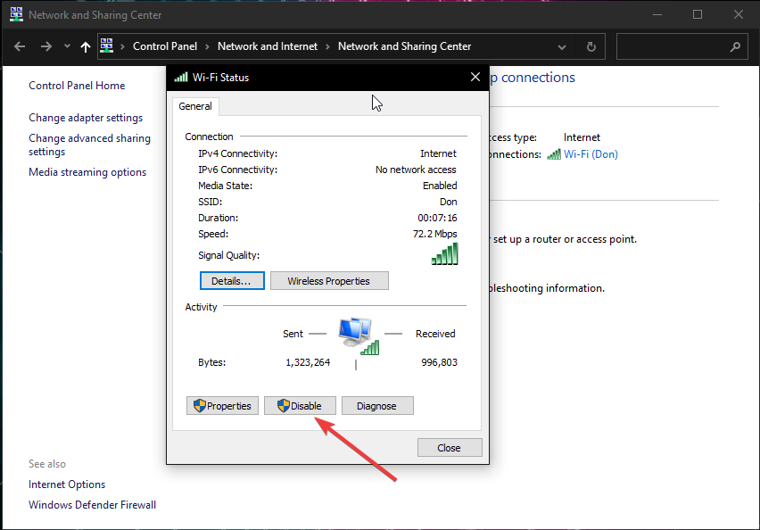 Disable network