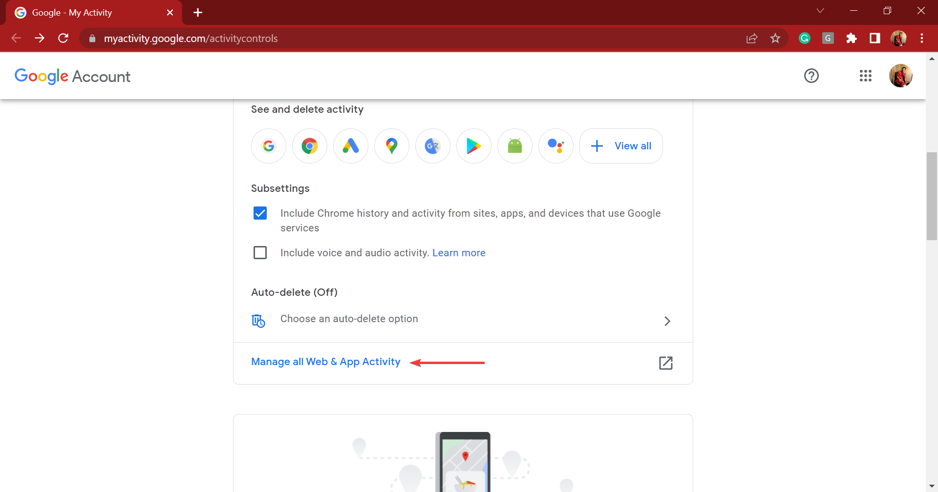 Manage all web and App activity to fix google not deleting search history