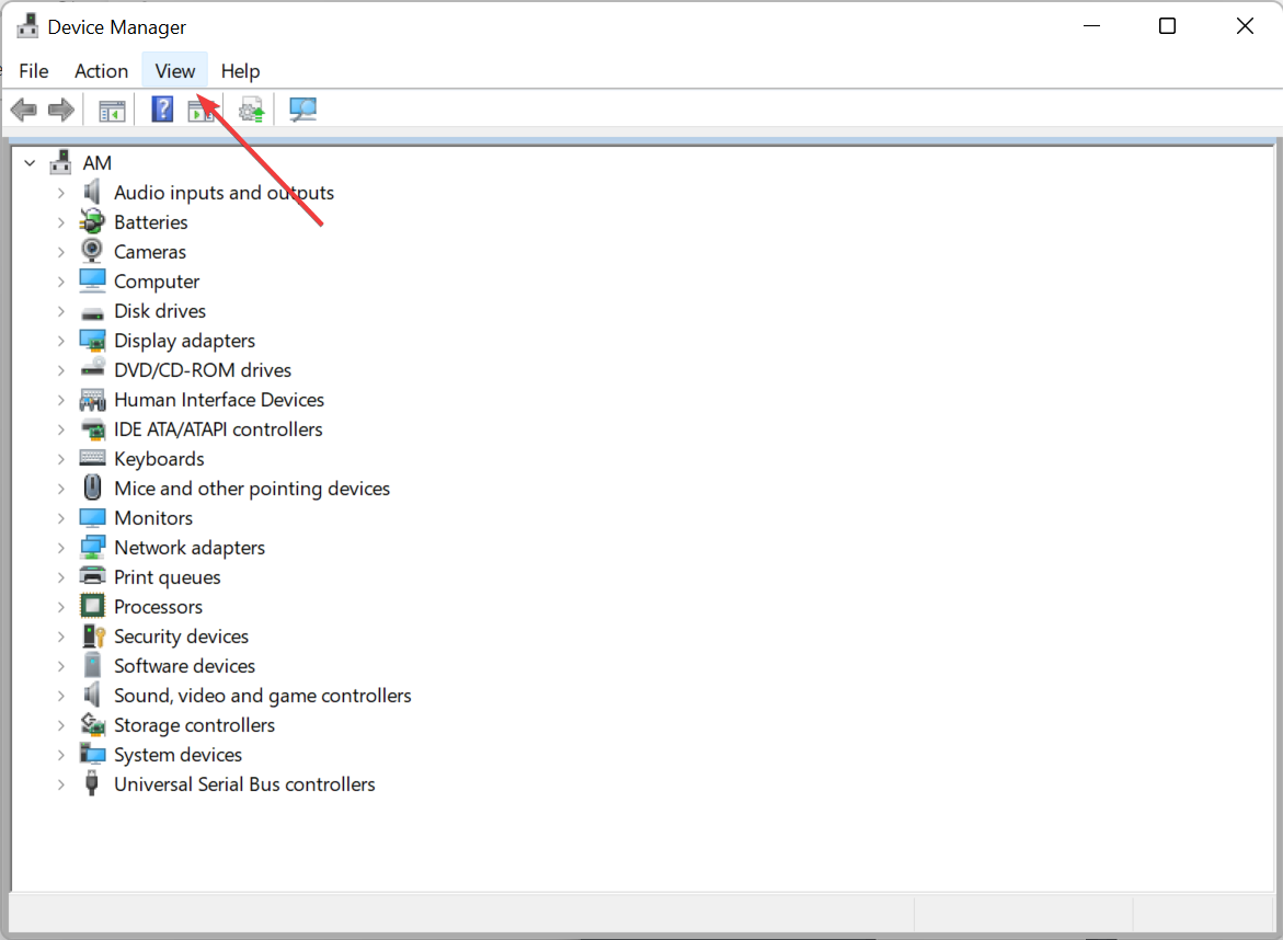 Clicking on view inside device manager
