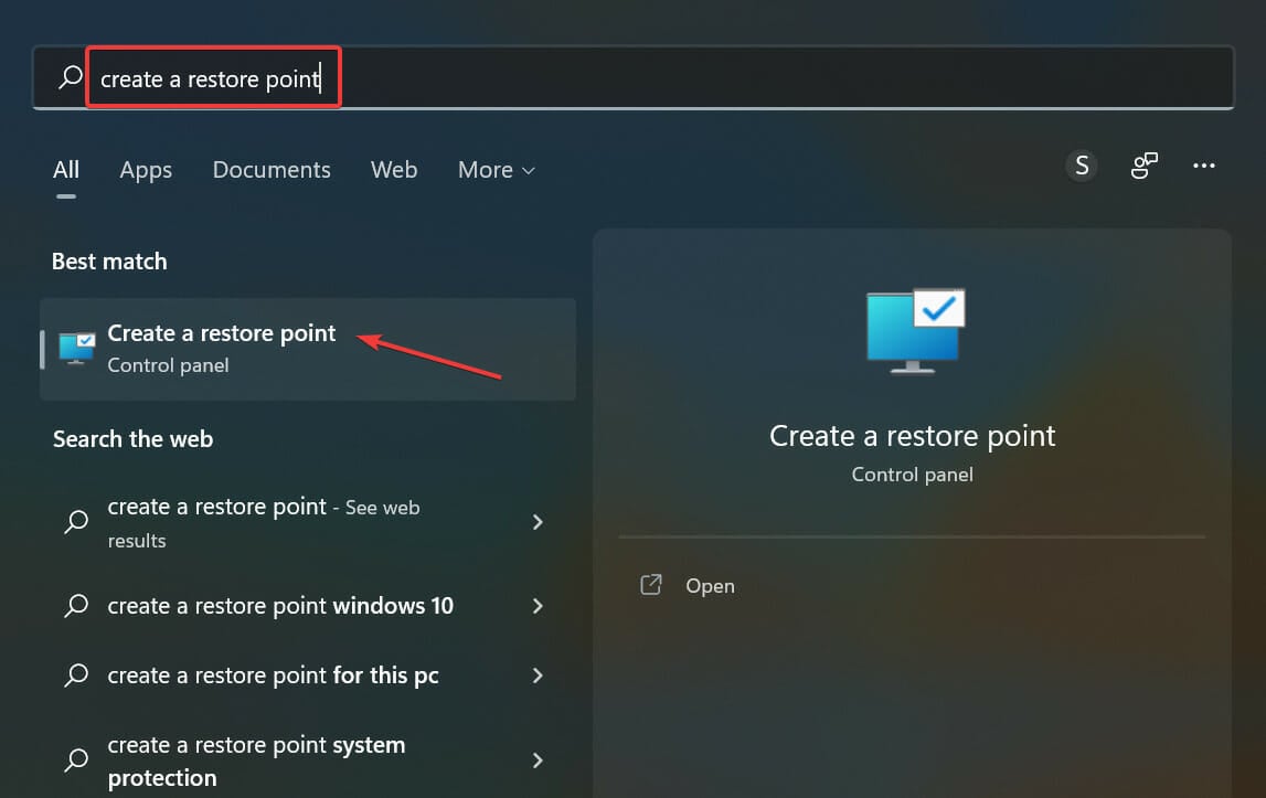 Create a restore point