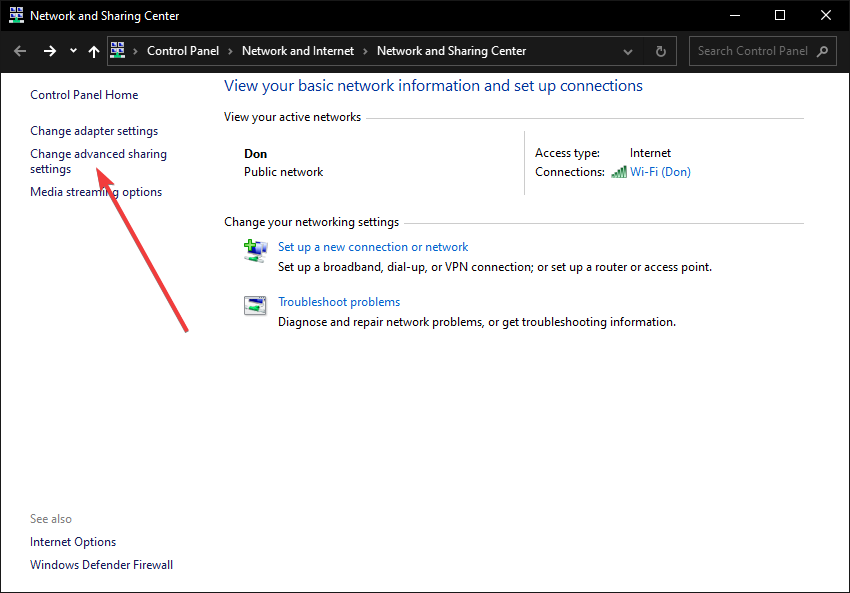 Change advanced sharing settings