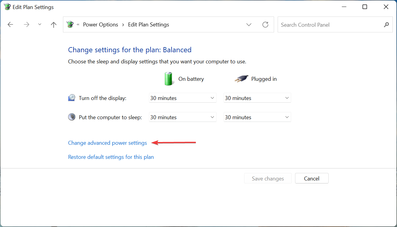 Change advanced power options