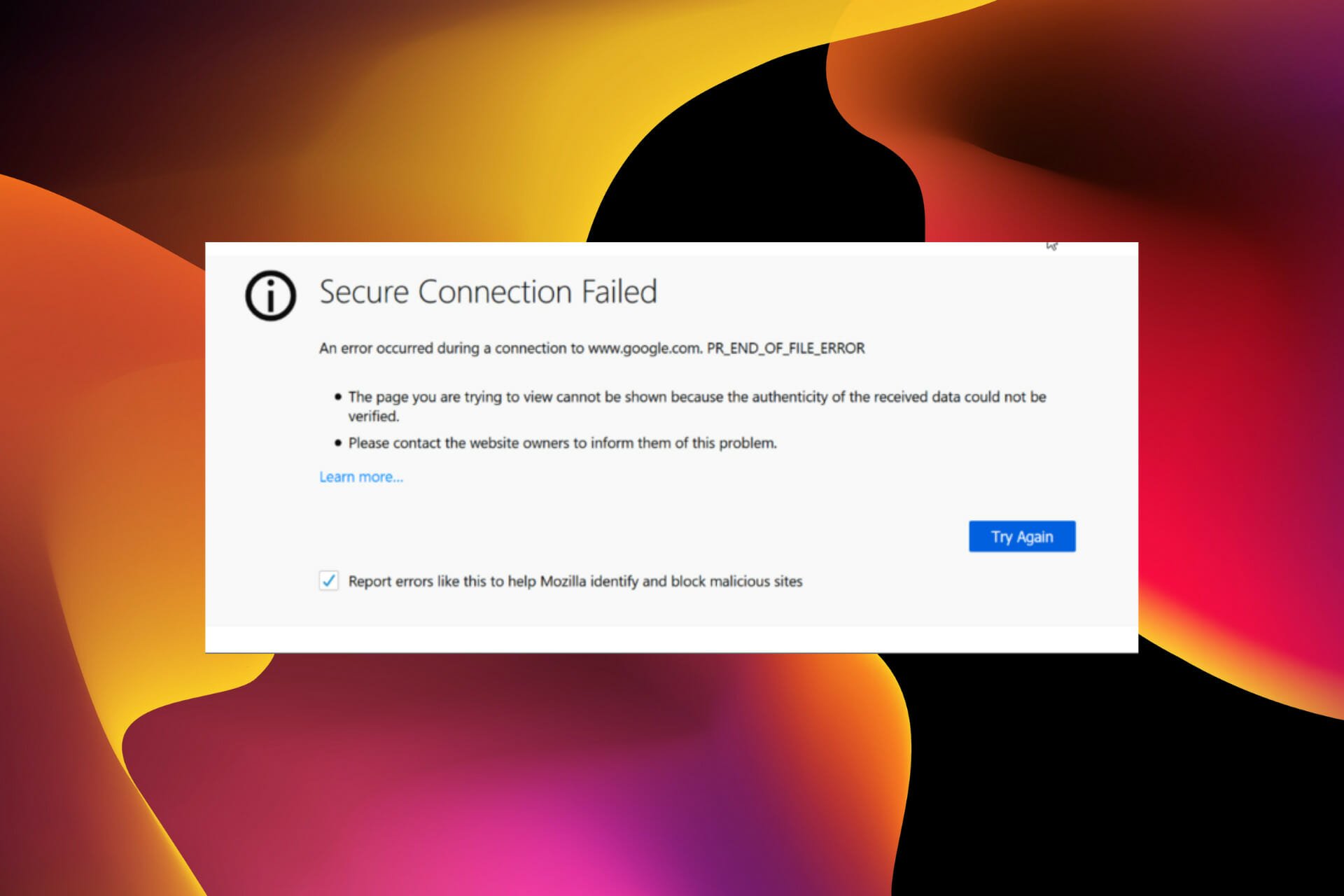 firefox youtube secure connection failed