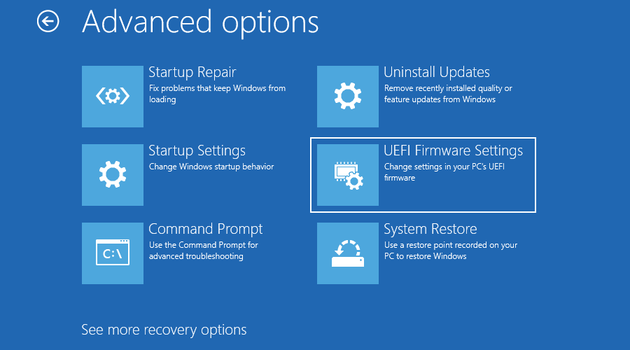 UEFI Firmware settings to fix device manager power management tab missing