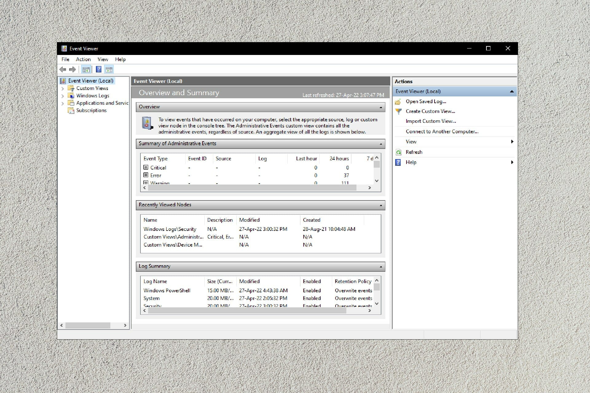 Windows 10 Event Viewer