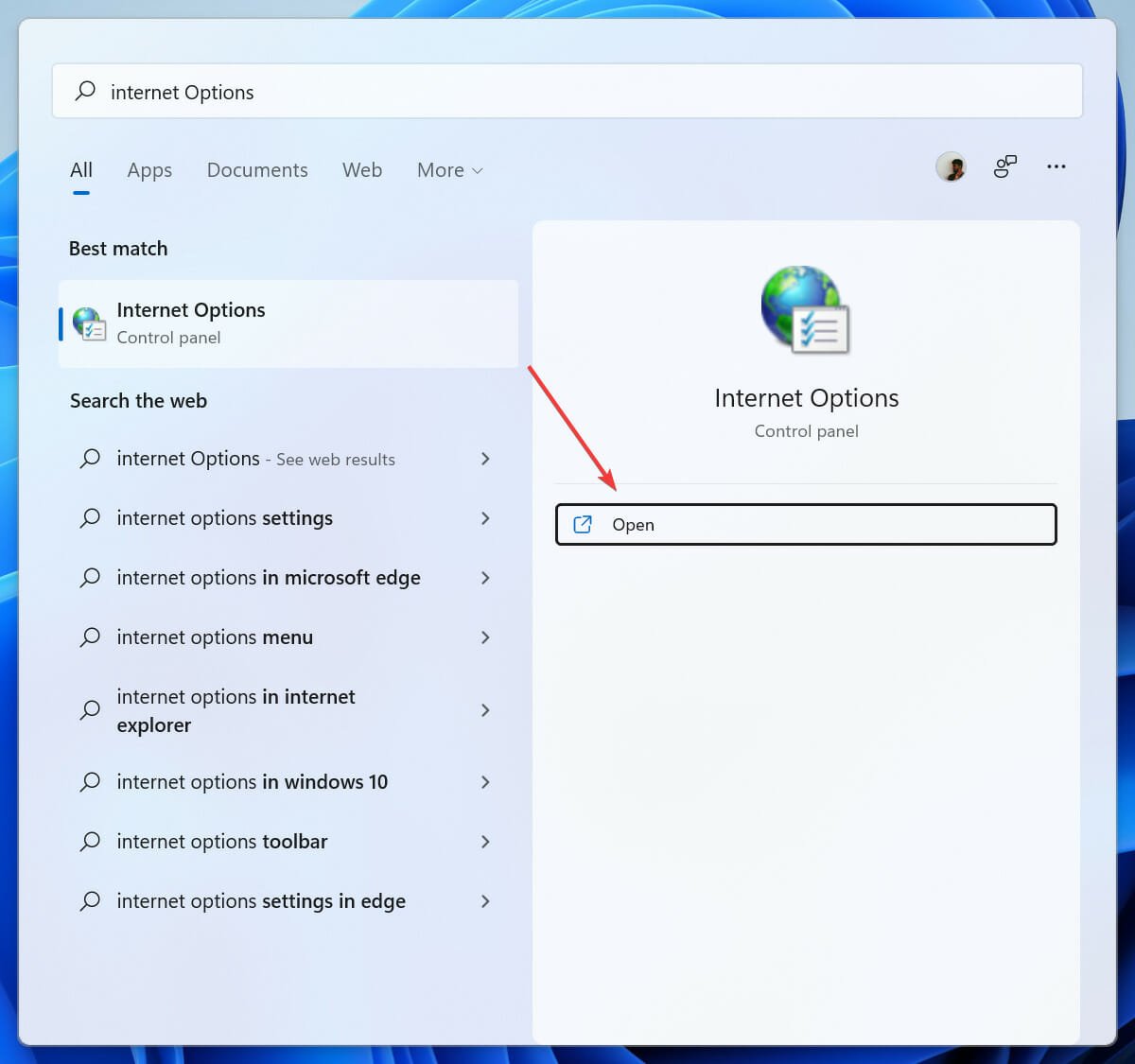 Opening Internet Options from Start menu