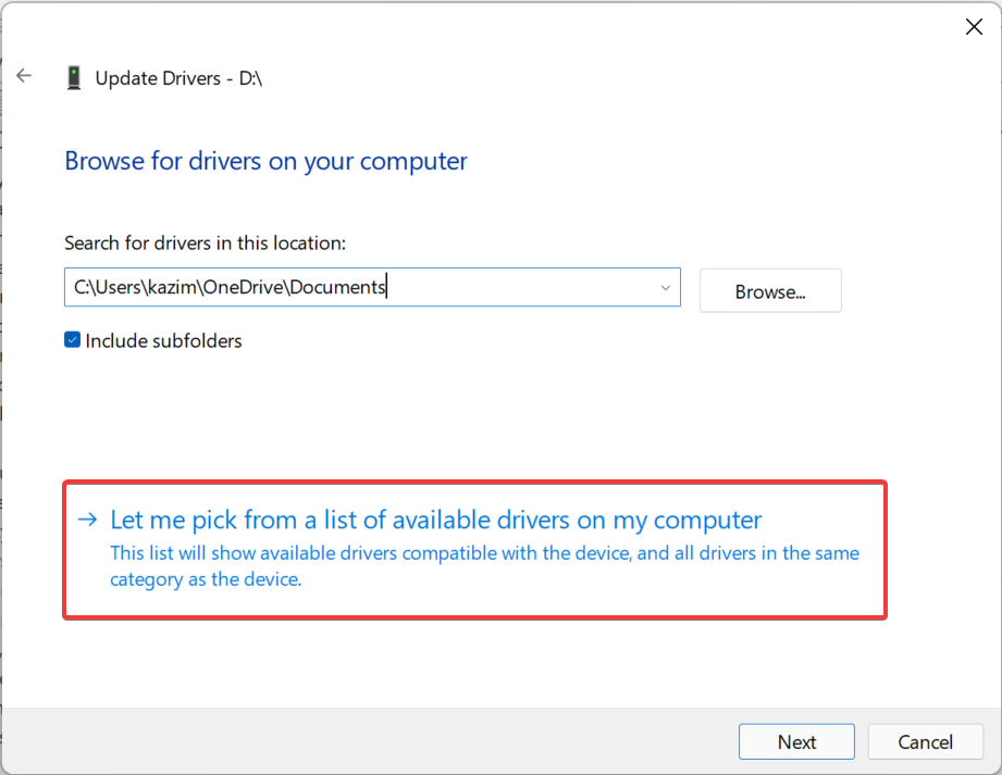 Let me pick from a list of available drivers