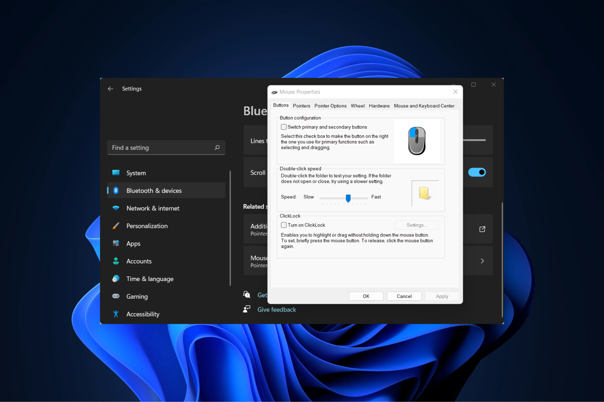 mouse-w11-settings windows 11 not responding clicks