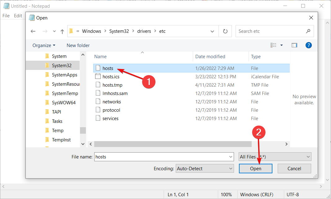 notepad open hosts file windows