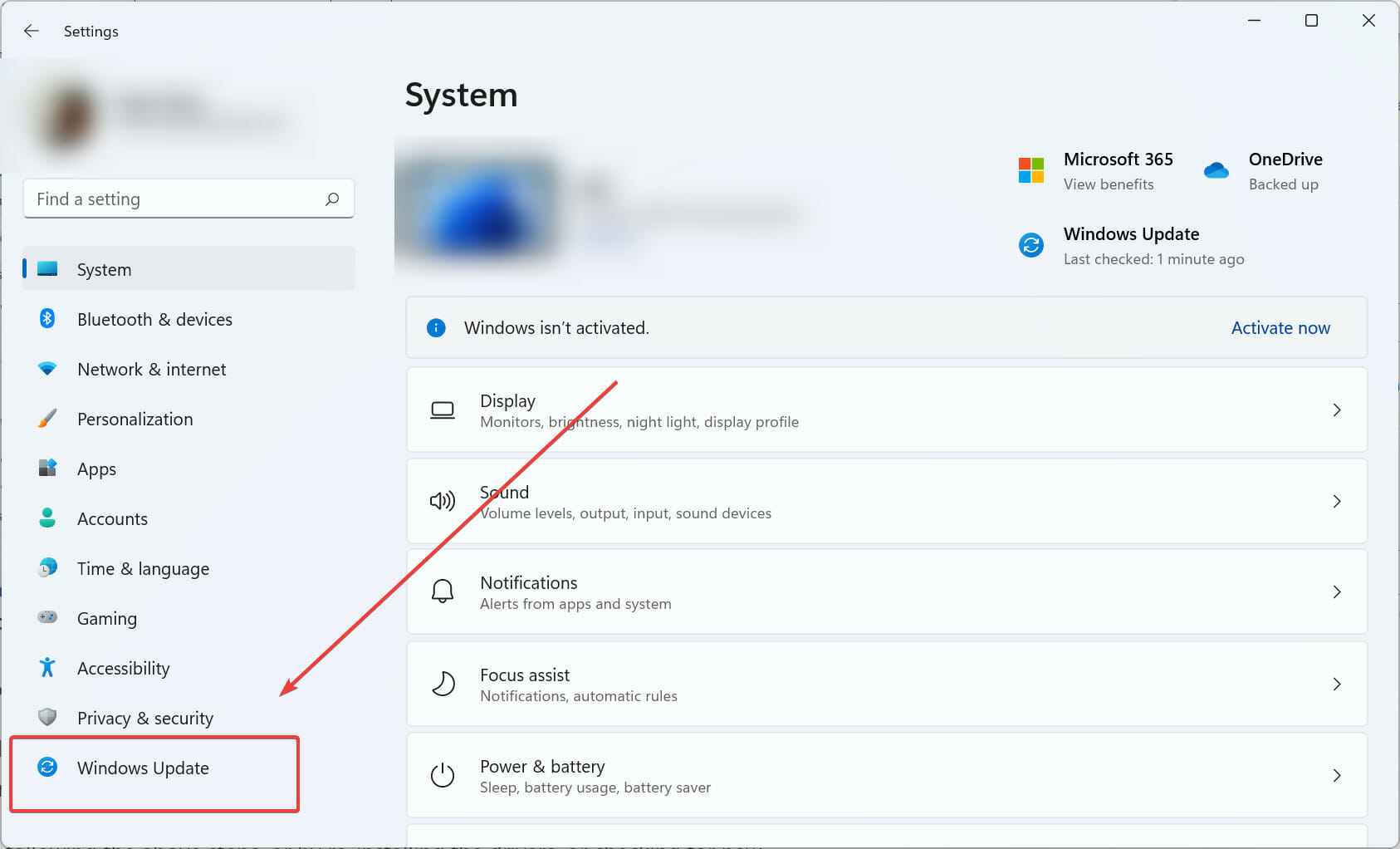 Opening Windows update by clicking on it