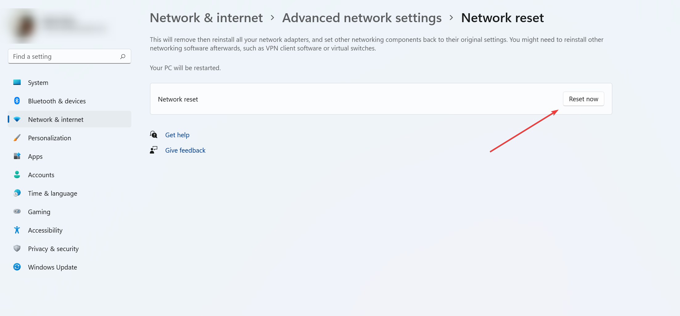 Resetting network settings