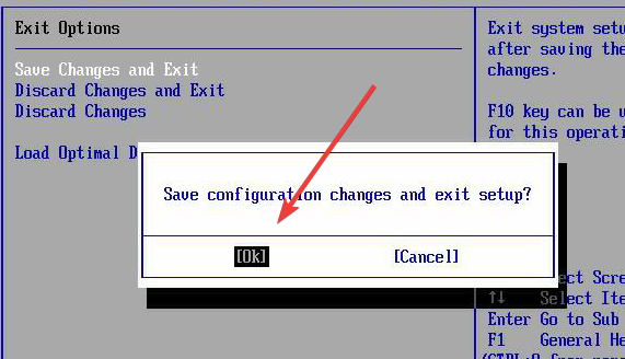 Saving the BIOS changes