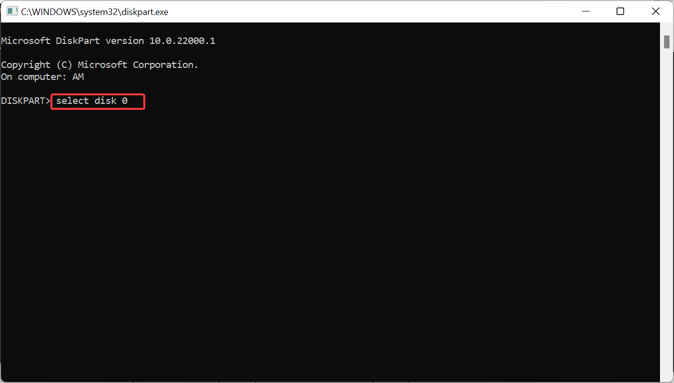 Running a command using the diskpart