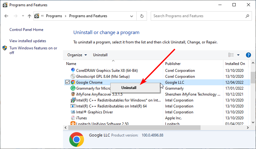 uninstall chrome