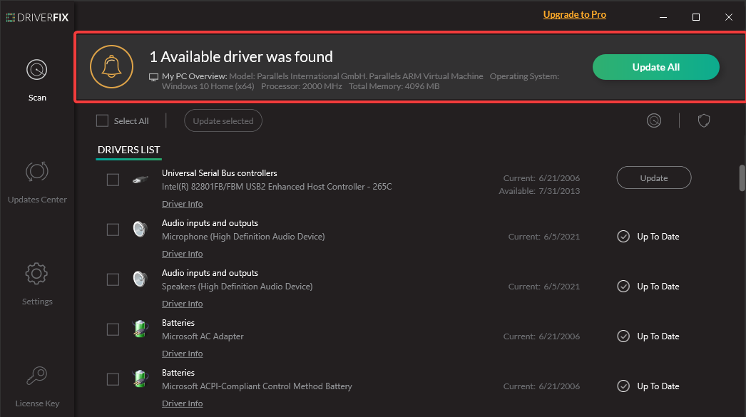 Updating drivers using Outbyte Driver Updater