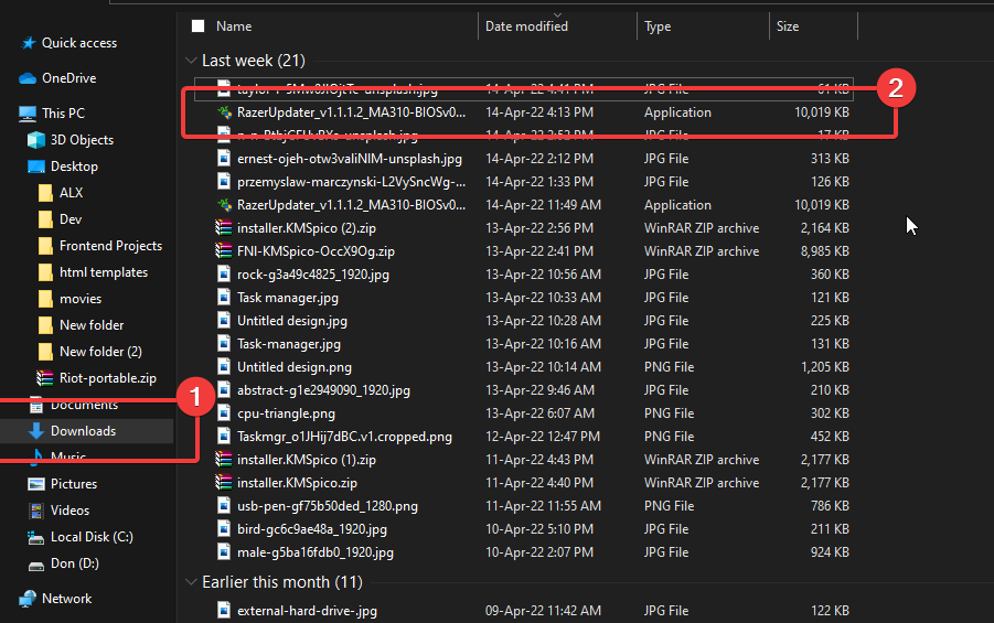 Windows download window