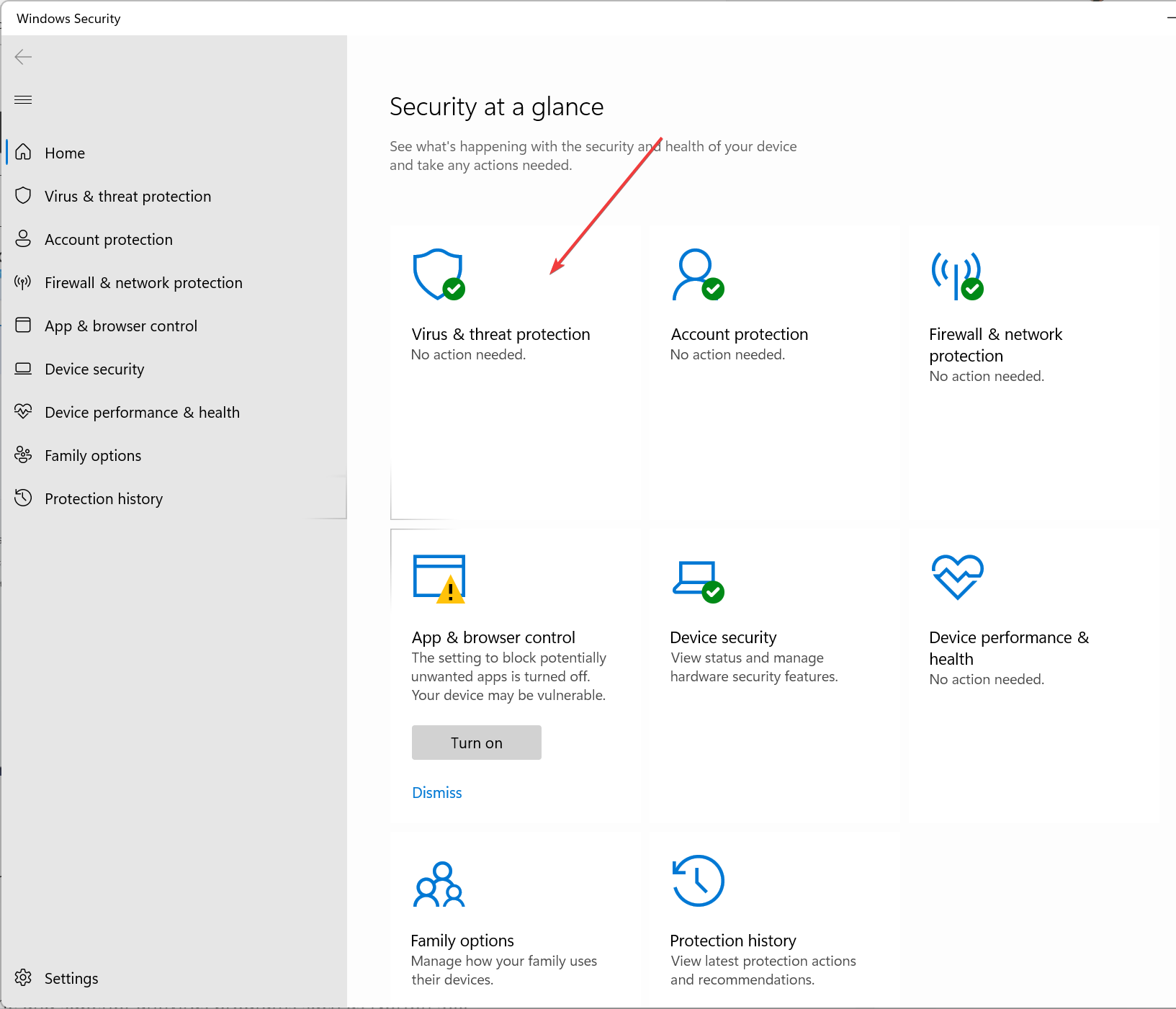 Opening Virus & threat protection
